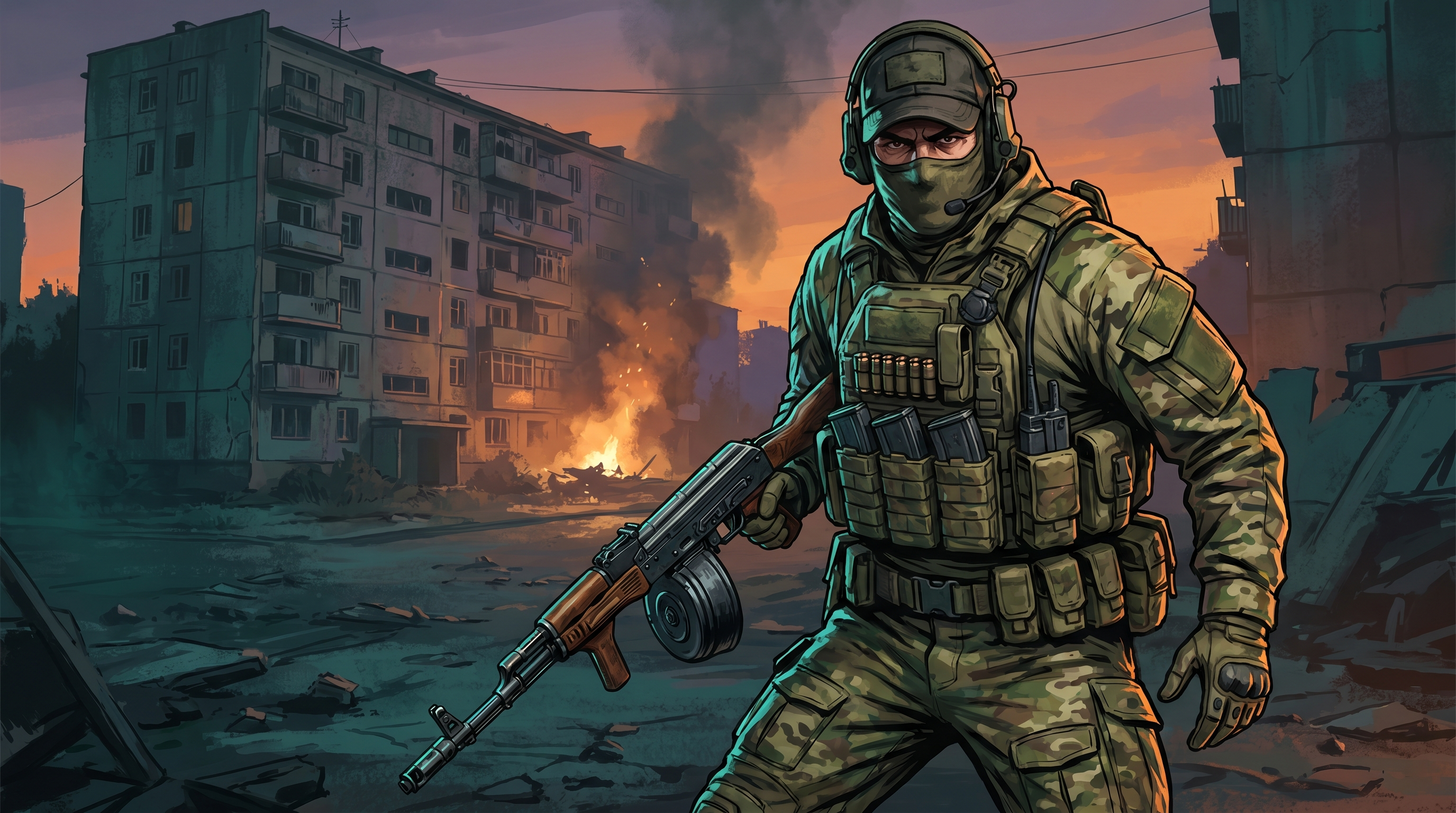 Assault operator in Multicam Tropic, on the move