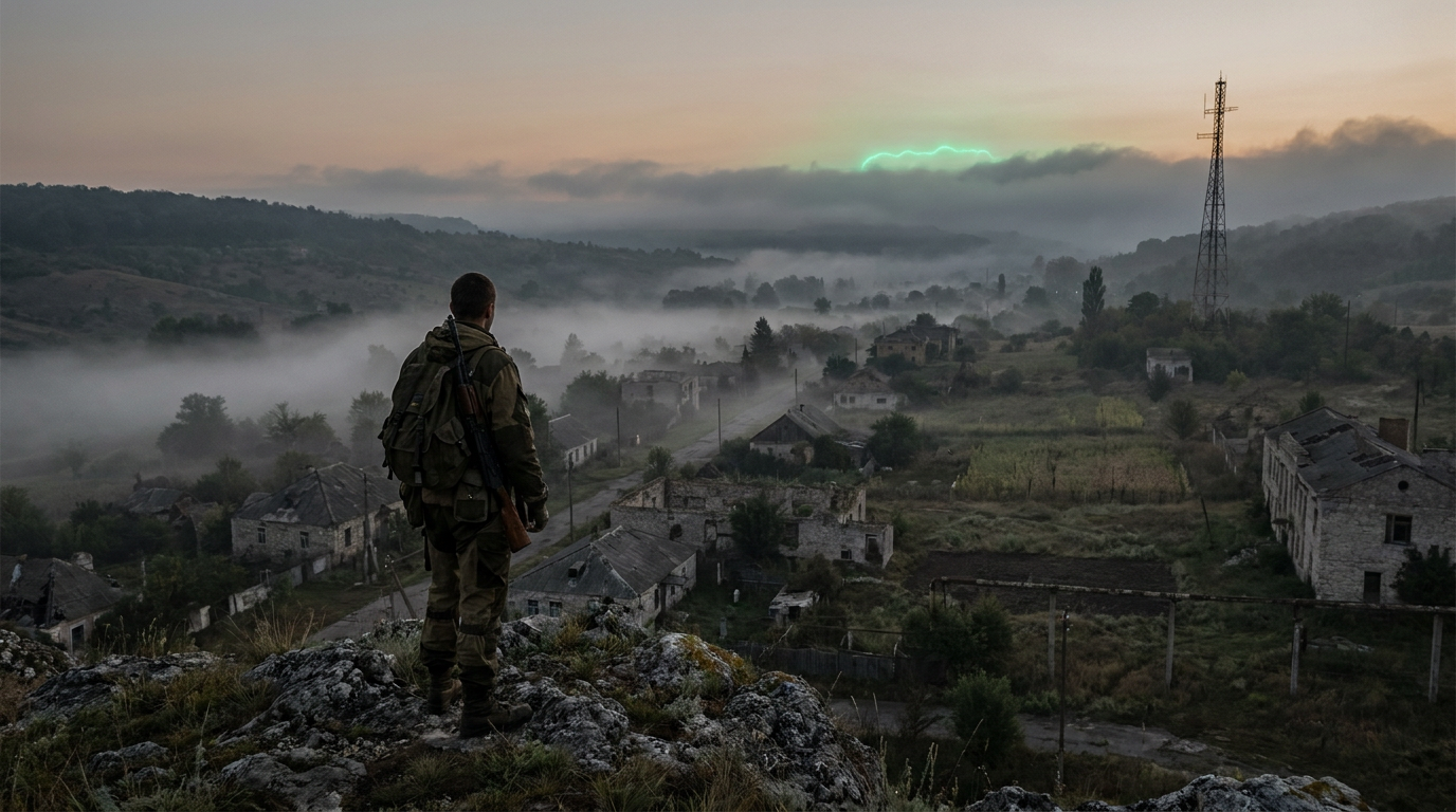 Einsamer Überlebender auf Bergkamm bei Morgengrauen über Chernarus-Tal