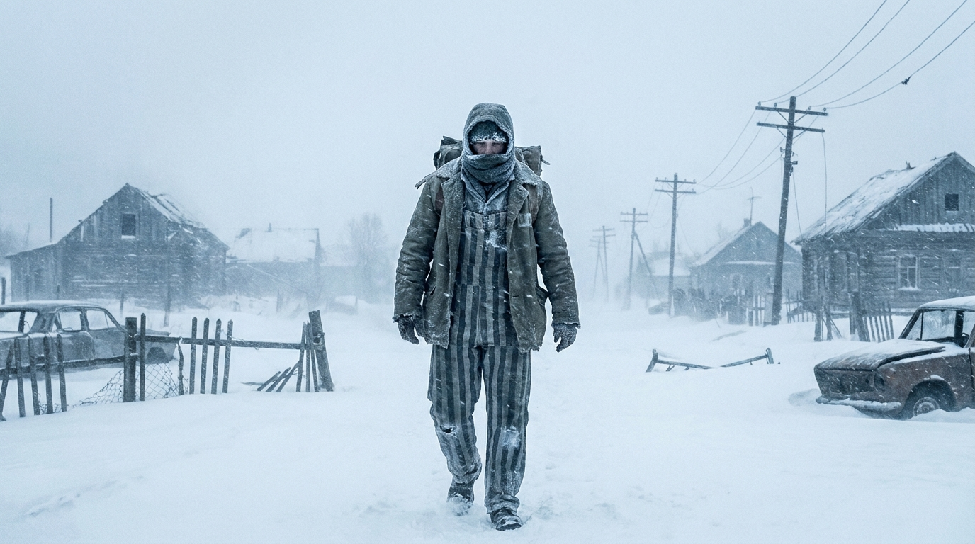 Überlebender in Gefangenenkleidung im Schneesturm von Chernarus
